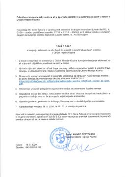 Odredba o izvajanju aktivnosti na ali v športnih objektih in površinah za šport v naravi v Občini Hrpelje-Kozina